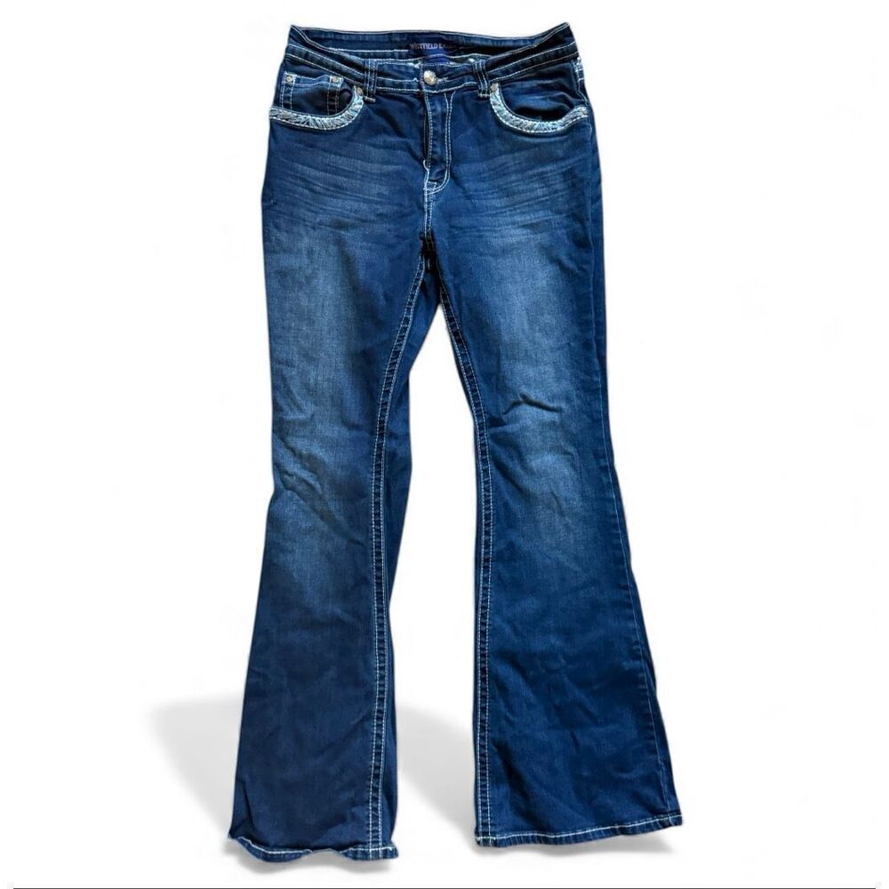 Womens Westfield Eagle Embellished Studded Rhinestone Detail Bootcut Jeans - 13